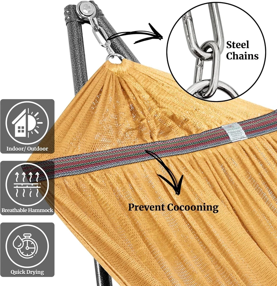 Portable Double Hammock with Stand - Yellow - Image 4 of 4