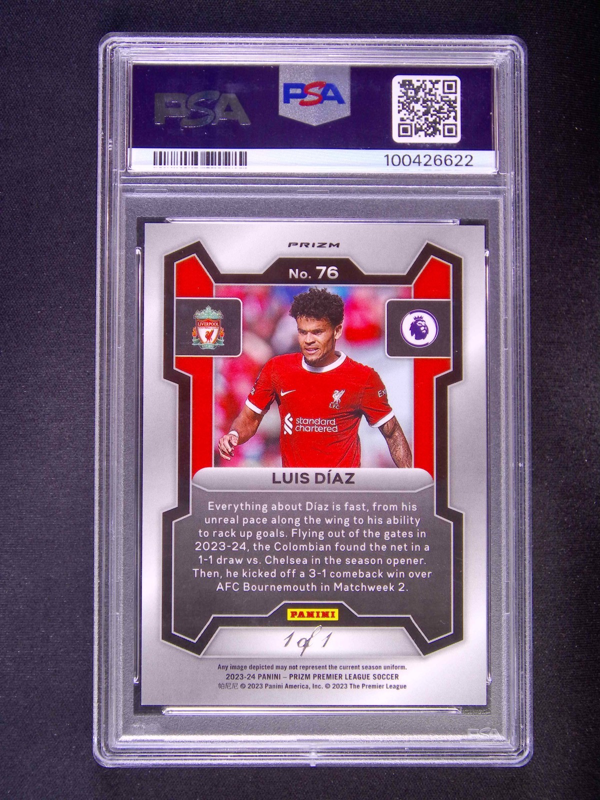 1/1 2023-24 Panini Prizm Premier League Luis Diaz #76 Black Breakaway PSA 9 view 2