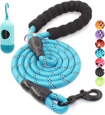 Comfortable 6FT Dog Leash with Reflective Design Poop Bag Dispenser, Blue