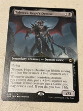 mtg borderless Taborax Hope's Demise, demon cleric, Zendikar Rising, unplayed