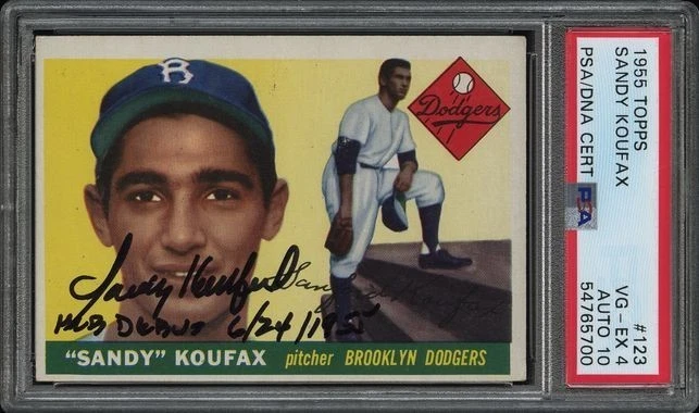Sandy Koufax 1955 Topps Firmado Original Novato MLB Debut 24/06/1955 PSA 4 Automático 10