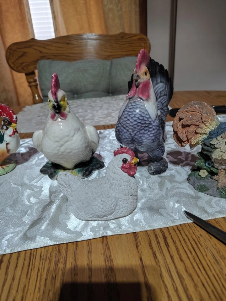 Estatuilla vintage de porcelana cerámica 7 gallinas gallo Foto 2 de 4