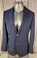 Hugo Boss Janson7 Sport Coat Geometric Wool Lanificio Tesse Biella 40R Mens Navy