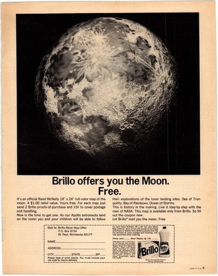 Brillo Moon Map Offer Vintage 1969 Magazine Ad Apollo Space Collectible AD052