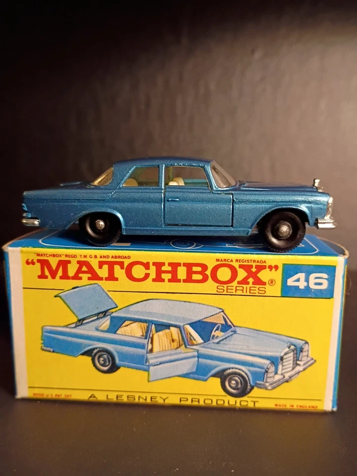 Caja de cerillas #46C Mercedes Benz 300 SE 1968 azul en caja de escritura F2 original nítida Foto 4 de 4