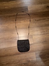 Black Beaded Evening Bag Purse Beaded Strap EUC Free Shipping