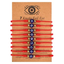 9pcs Evil Eye Bracelets 7 Knot Lucky Bracelet for Women Men Adjustable Red Strin