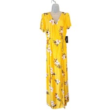 Lulus Heart of Marigold Dress Women S Yellow Floral Wrap Maxi Tropical Wedding