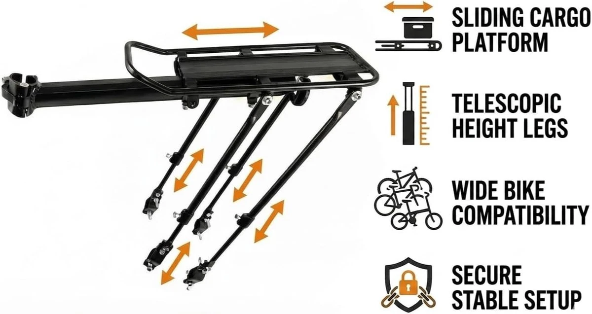 Heavy-Duty 180lbs Adjustable Aluminum Bicycle Luggage Rack with Reflector