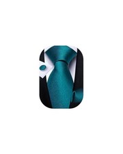 Mens Tie Set Silk Solid Paisley Necktie and Pocket Square Cufflinks 02 Teal
