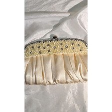 A Vintage Women's Clutch Purse Evening Satin Beaded Elegant Faux Pearl As-Is