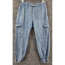BiBi Denim Cargo Jogger Pants Women's M Blue IP1063 Cotton Drawstring Balloon