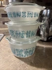 Pyrex Vintage Amish Butterprint Casserole Dish Set 471, 472, 473 with lids