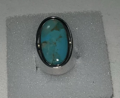 TURQUOISE and LAPIS AZUL Oval 2 Sided Rotating, Sterling Silver Ring 925, Size 8