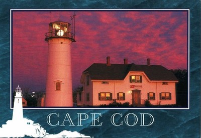 Chatham Lighthouse Cape Cod MA Sunset John Hinde Curteich Postcard