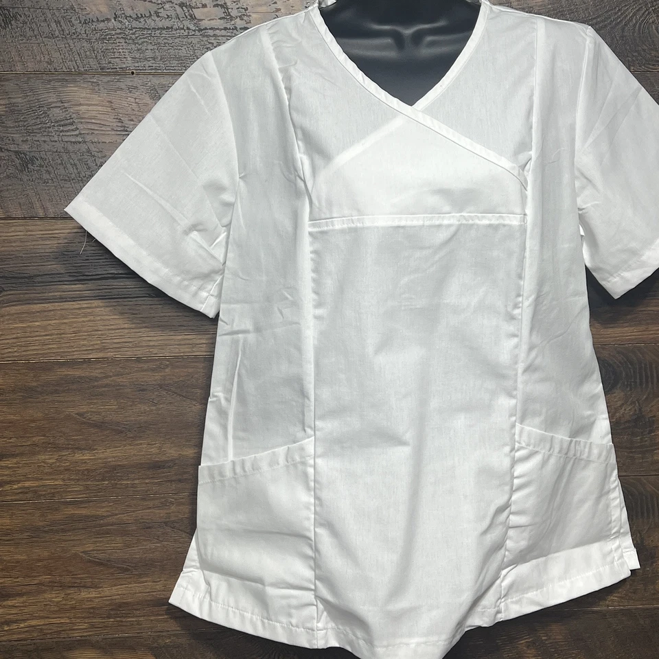 Blusa Médica Spectrum Mediana Uniforme Enfermera Blanca Mezcla de Algodón Cuello en V Ligera Foto 2 de 4