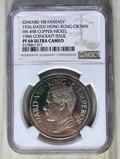 Hong Kong 1936 Edward VIII Fantasy Issue Unusual Coin Catalog XM7a NGC PF 68 UC