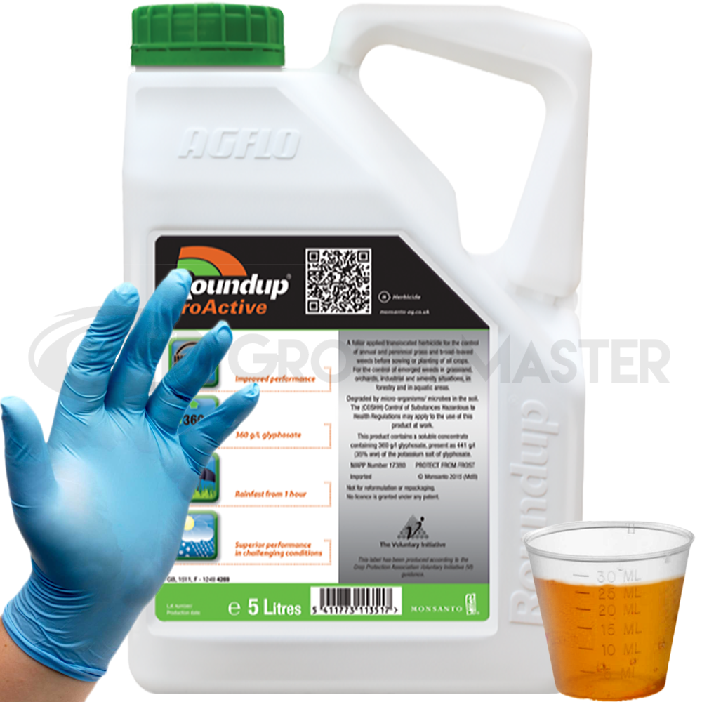 1 x 5L Roundup ProActive 360 Strong Glyphosate Weedkiller + Free Cup