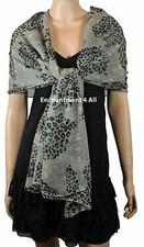 Elegant Super Large 80"x30" Leopard Print Fashion Shawl Wrap Scarf, Gray/Black
