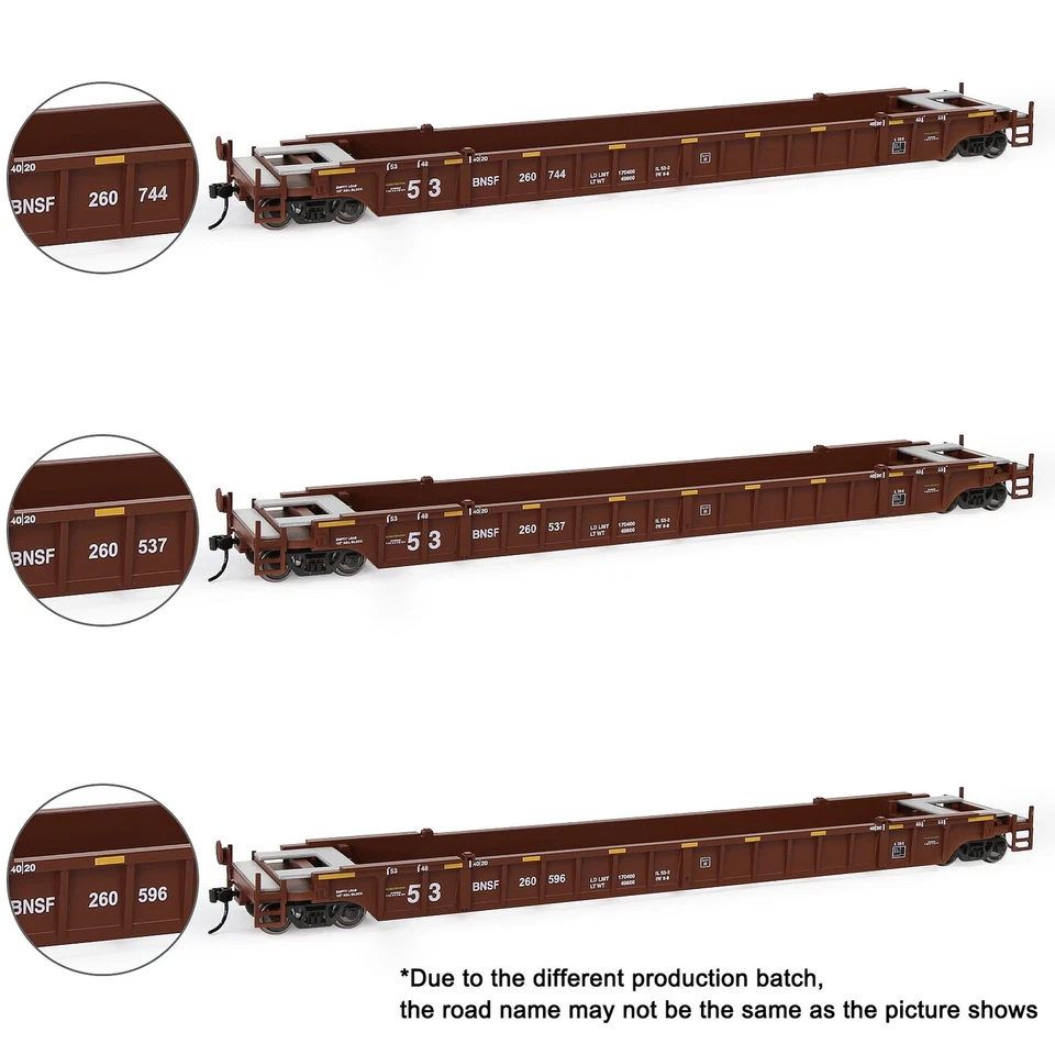 3pcs HO Scale 53ft Well Car 1:87 53' Concave Bottom Flat Cars C8759 - Image 3 of 4