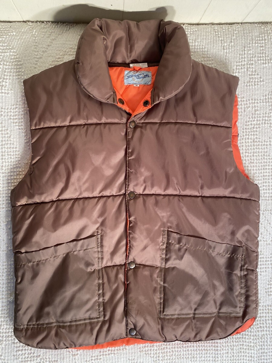 VTG Sundance Products Puffy Vest Mens M Brown Orange