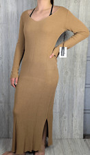 Callahan Knitwear Womens Medium Sweater Maxi Dress Brown V Neck Long Sleeve NWT