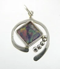 Designer YBD Sterling Silver Rainbow Art Glass Pendant 925 2.1g 1 1/8 Inch