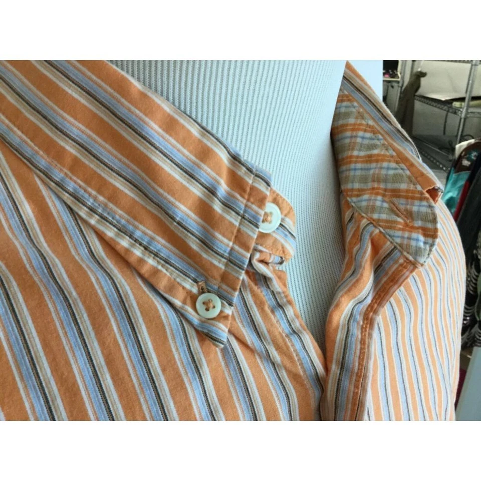Camisa Para Hombre IZOD Manga Larga Rayas Naranja Azul Botón Talla XL Logo India Foto 3 de 4