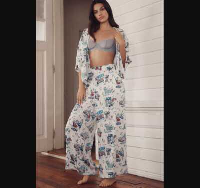 New women's M Printfresh Anthropologie Parisian poodles satin pajama set Paris