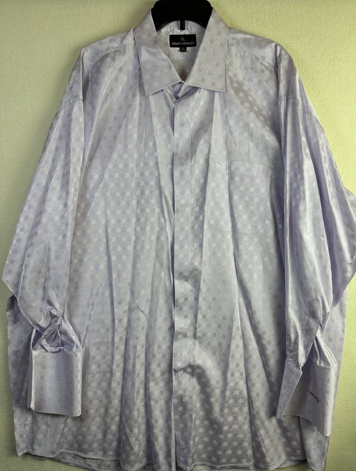 Camisa Stacy Adams Abotonada 19 34/35 Patrón Plateado/Púrpura Lunares Puños Franceses Foto 2 de 4