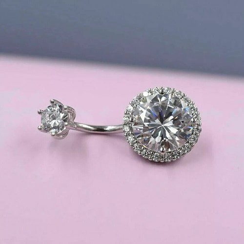 2,10 kt runder Lab Created Diamant Damen Bauchnabel Ring 14 K Weißgold Oberfläche - Bild 1 von 4