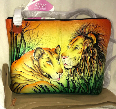 Anuschka Anna NWT Two-Sided Zip Crossbody Travel Organizer-Lion in Love 8338