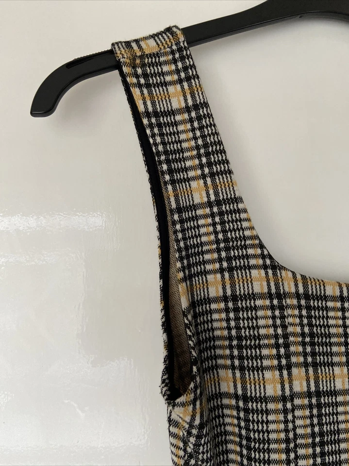 Женское мягкое кремовое и коричневое платье без рукавов с квадратным вырезом Topshop Check. Великобритания 8. VGC - Изображение 4 из 4