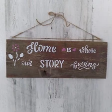 Rustic Barn Wood Sign Wall Decor Hand Painted Home Is Where Our Story Begins