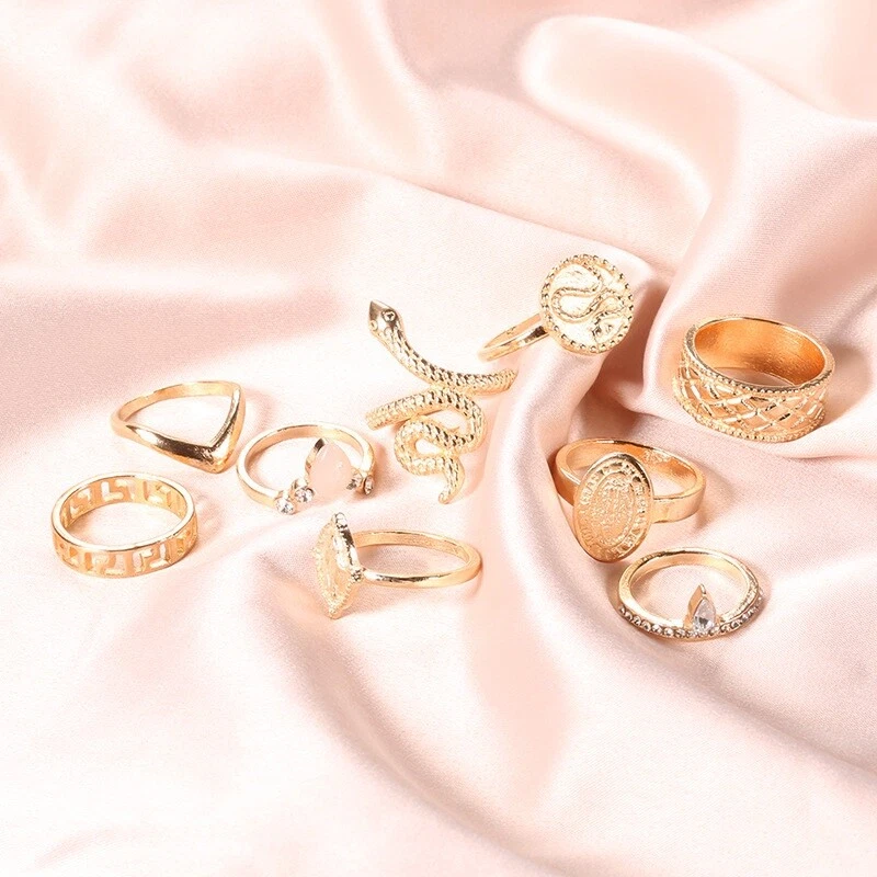 10pcs Gold Boho Stack Plain Above Knuckle Ring Sun Midi Finger Tip Rings Set - Image 2 of 3