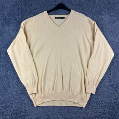 Woolovers Jumper Mens XL Yellow Pullover Sweater Wool Knit V Neck Fisherman