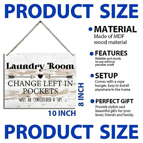 Laundry Room Hanging Sign, Funny Laundry Rustic Wood Plaque Signs Wall