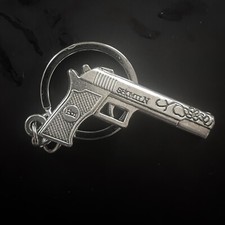 Engraved Pistol Gun Ornament Metal Keychain Mini Key Ring Chain America