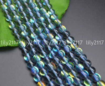Mystic Aura Quartz Gray Gems Loose Beads Holographic Quartz Smooth DIY Bracelets