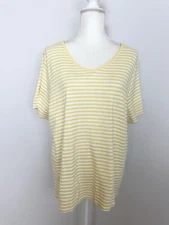 Croft & Barrow The Classic Tee Womens Shirt Size 1X Yellow White Striped V Neck