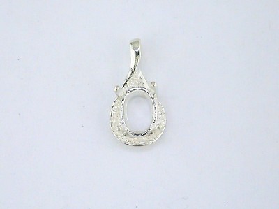 Oval Fancy Semi-Textured Pendant Pendant Setting Sterling Silver  