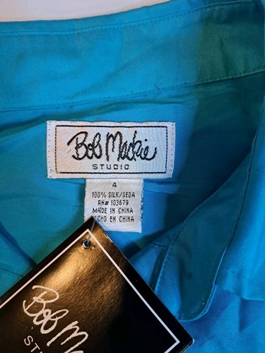 NWT Vintage Bob Mackie Studio 100% Silk Womens Blouse Shirt Size 4 Teal Blue - Picture 3 of 7