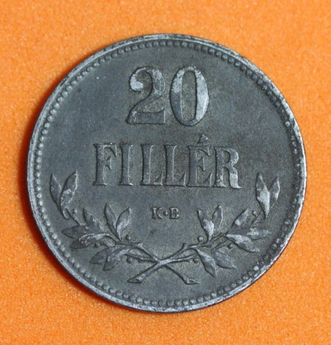 antique coin 1917 Hungary 20 Filler #P02932