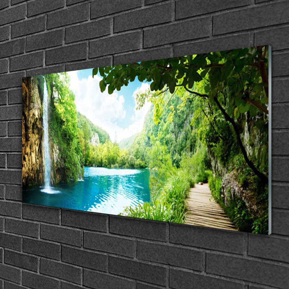 Tableau sur verre 100x50 cm Tulup Cascade et Lac pour décoration murale
