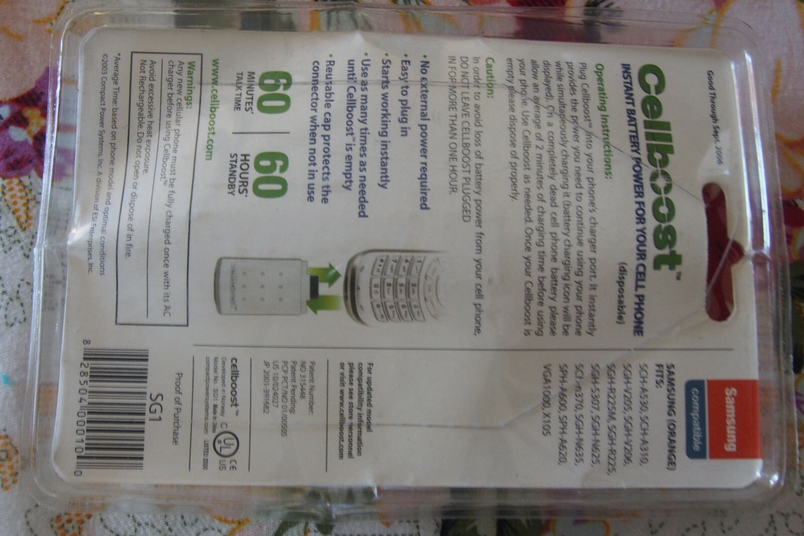 Cellboost Instant Battery Power for Cell Phone 60 Minutes Talk Time Model No SG1