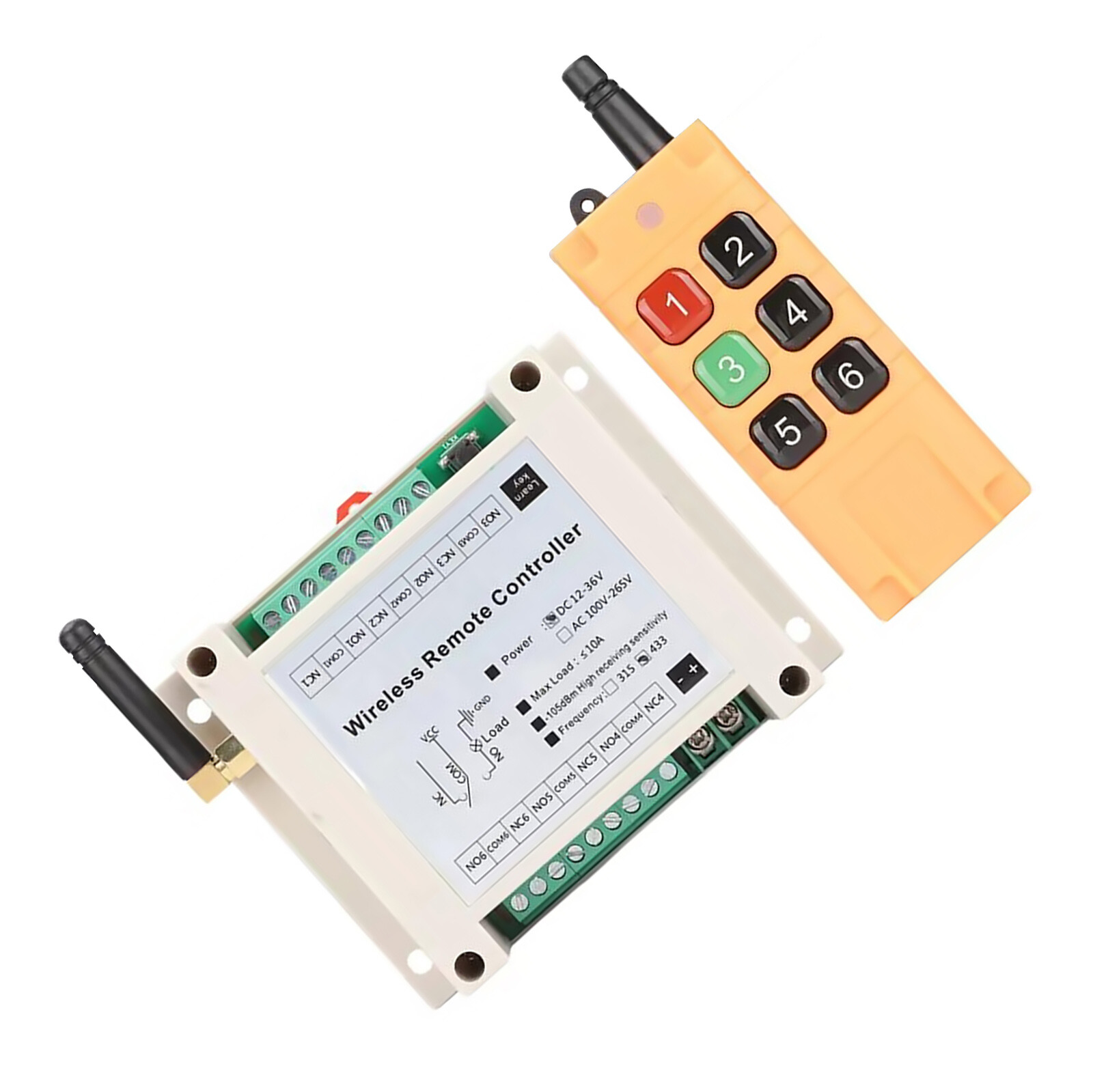 6 Channel 10A Relay Receiver Wireless Remote Control RF Switch 12-36V 6CH