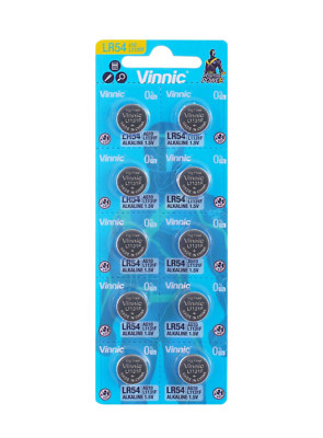 10x Vinnic AG10  Knopfzellen Uhrenbatterie LR54 L1131/LR1130/189/V10G im Blister