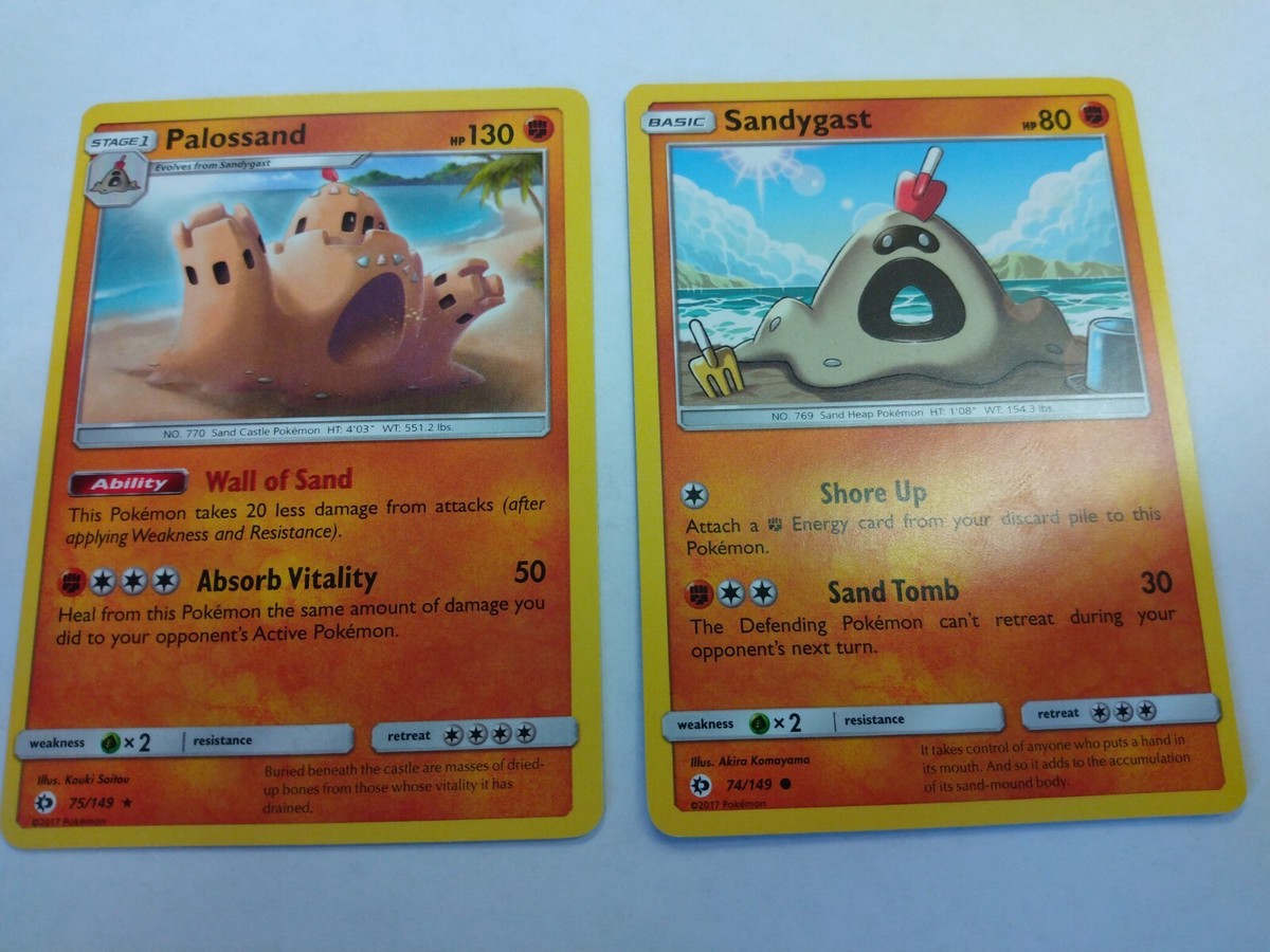 Pokemon Cards Evolution Set of 2 cards, PALOSSAND stage 1, SANDYGAST basic