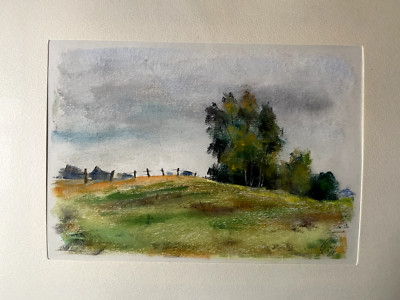FRANZ EHMKE 1928-2018 GDR PAINTER ° NEAR ZEHLENDORF FIELDS TREES SKY PASTEL