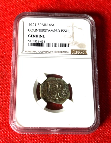 1641 SPAIN 4 MARAVEDIS COUNTERSTAMPED ISSUE NGC GENUINE